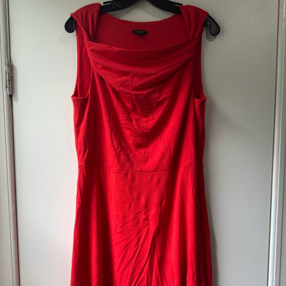 Ann Taylor Red Sheath Midi Dress Cowl Neck - Picture 2 of 8